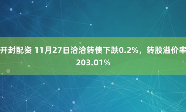 开封配资 11月27日洽洽转债下跌0.2%，转股溢价率203.01%